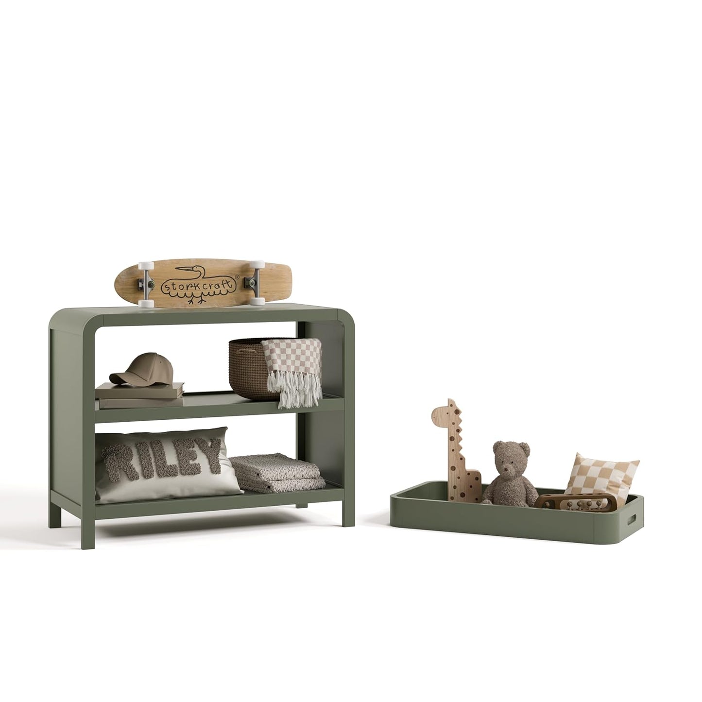 Santos Changing Table (Olive) – GREENGUARD Gold Certified Baby Changing Table, Solid Wood Changing Table for Baby, Removable Changing Topper Fits Standard-Size Changing Pad