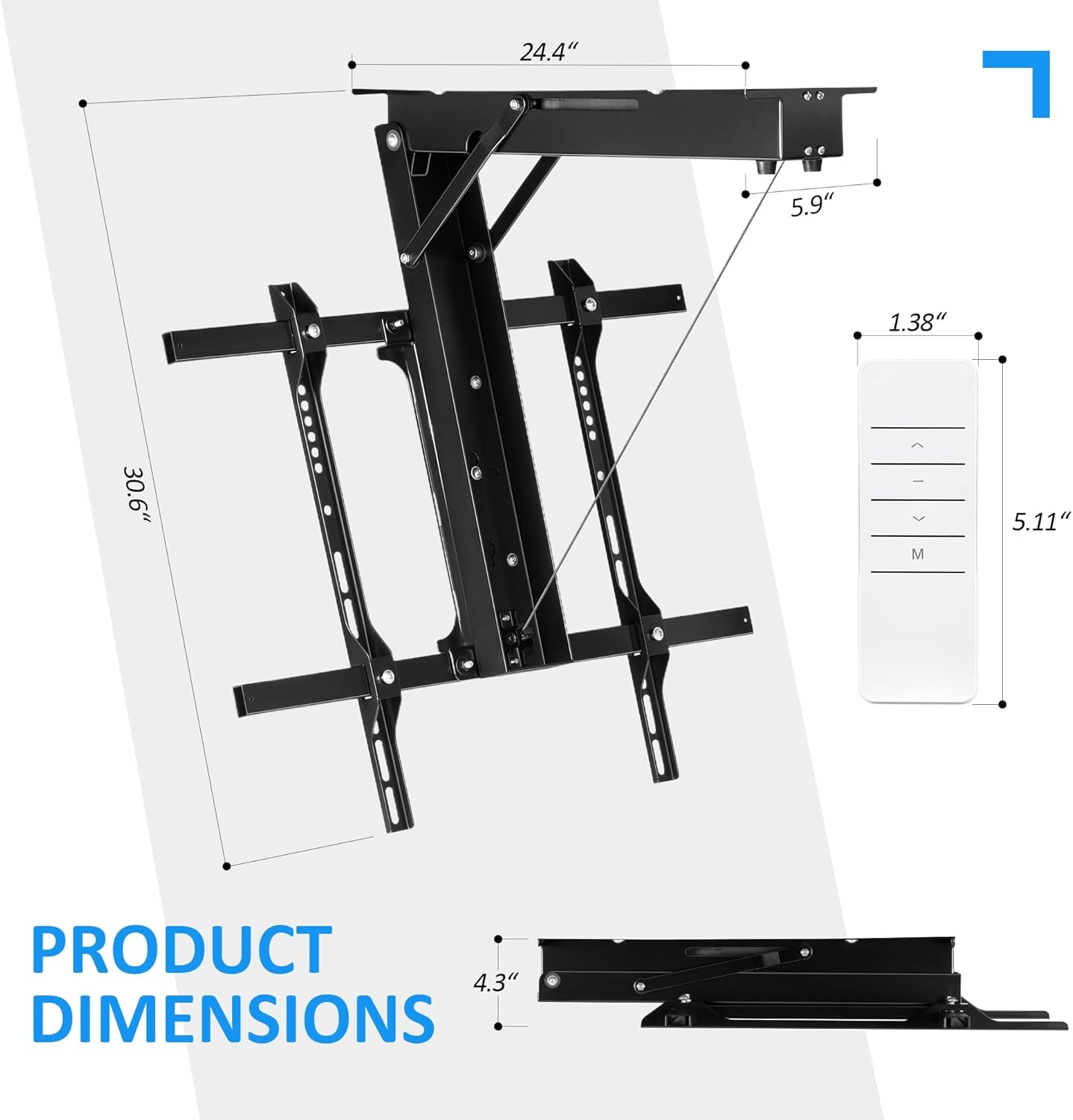 Electric Ceiling TV Mount with Remote - Motorized Ceiling TV Mount for Flat and Pitched Roof, 32 to 70 Inch Flat and Curved Screen Tvs (Black)