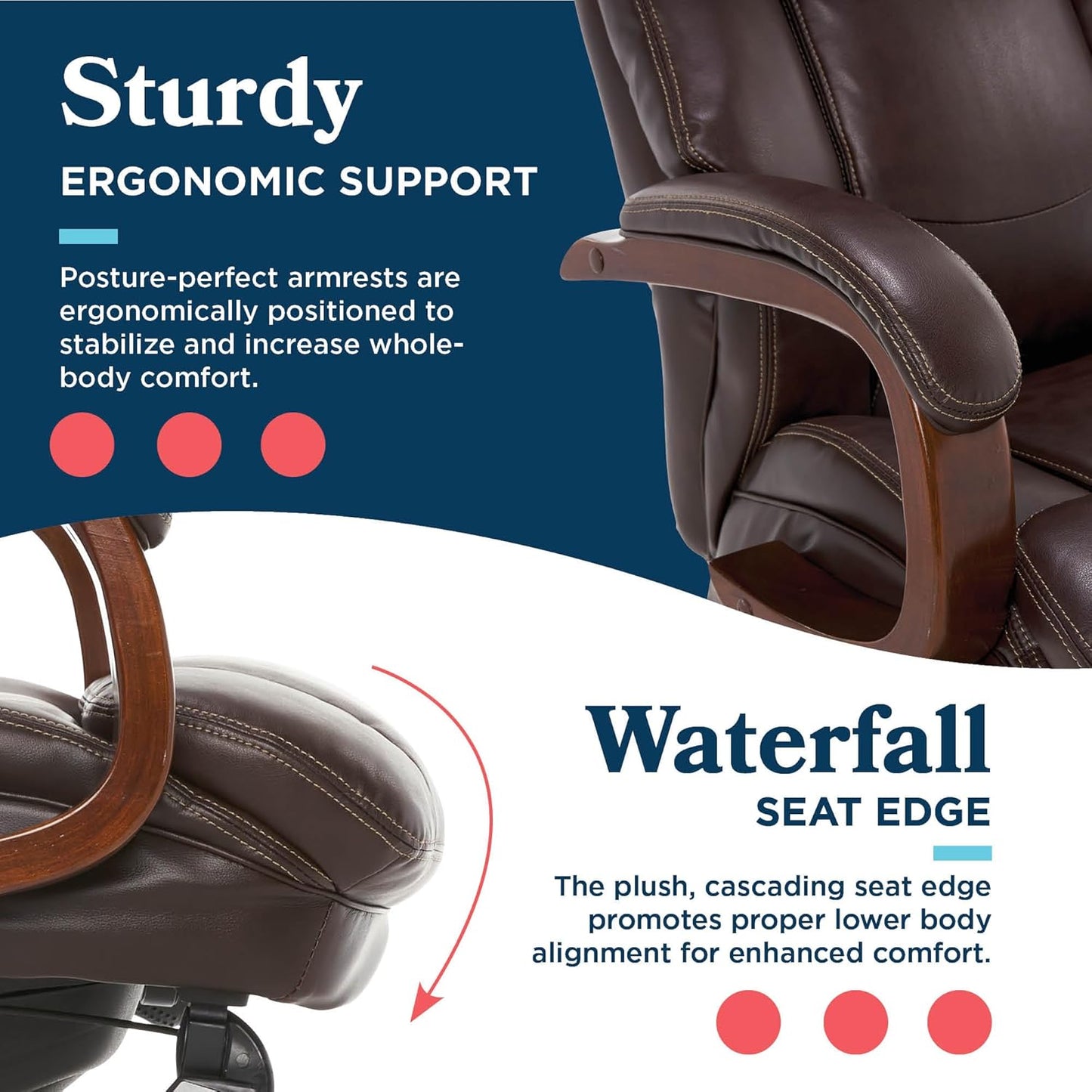 ® Fairmont Big and Tall Executive Office Chair with Memory Foam Cushions, High-Back Swivel Desk Chair with Wood Arms and Base, Bonded Leather, Brown