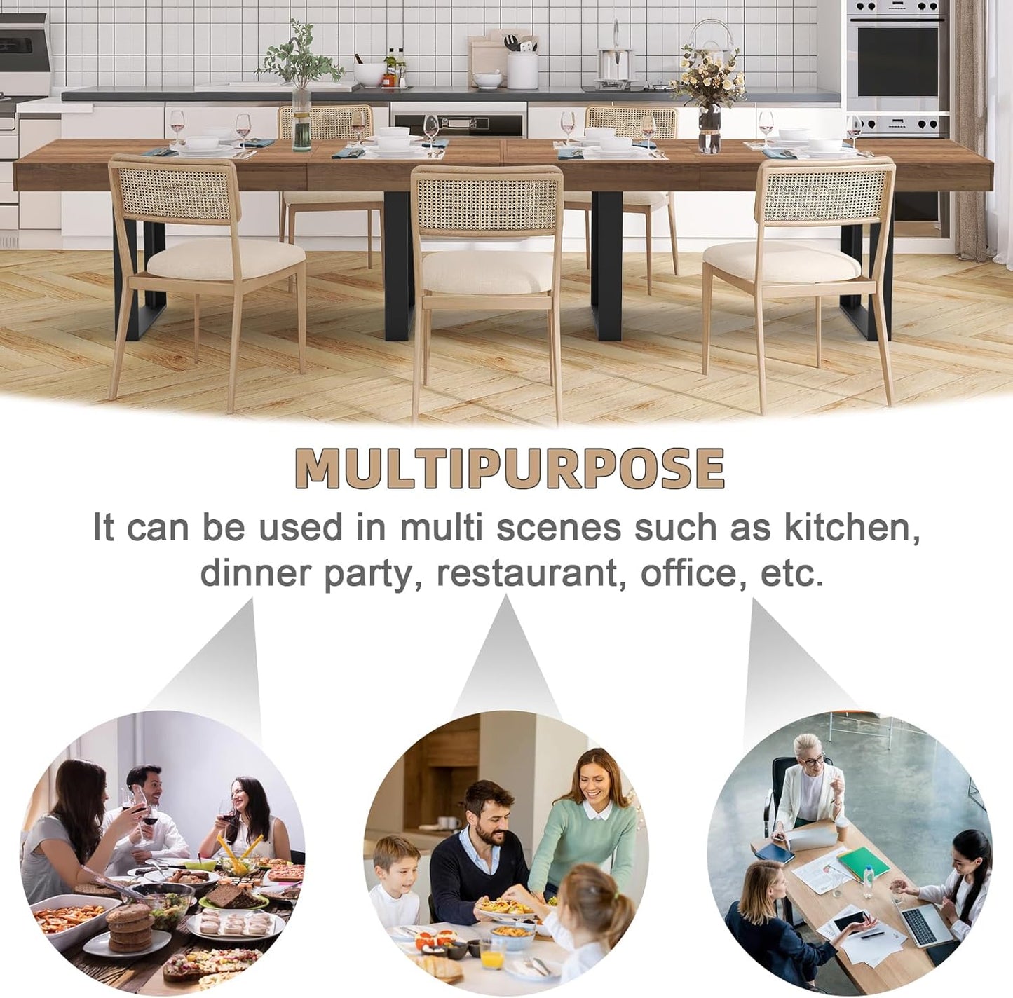 63”-79” Extendable Dining Room Table, Modern Farmhouse Wooden Kitchen Table, Long Expandable Dining Table for 6 8 10, Large Expanding Table Conference Tables (Rustic Oak)