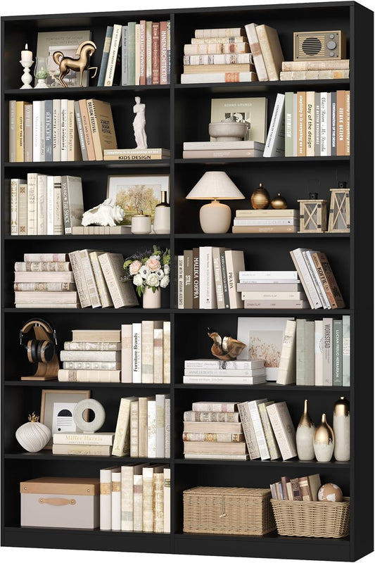 83.6" Tall Bookshelf and Bookcase, 7-Tier Extra Large Bookshelf with Double Storage, 14 Open Display Shelves for Home Office, Study and Living Room, Black