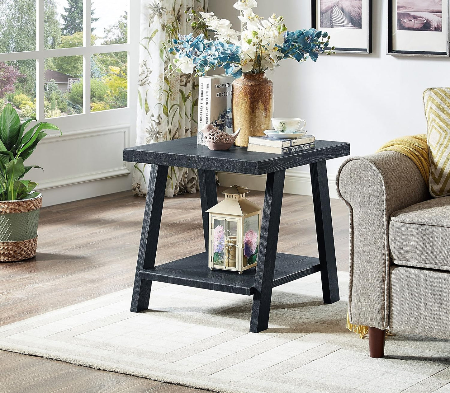 Athens Contemporary 3-Piece Wood Shelf Coffee Table Set , Black