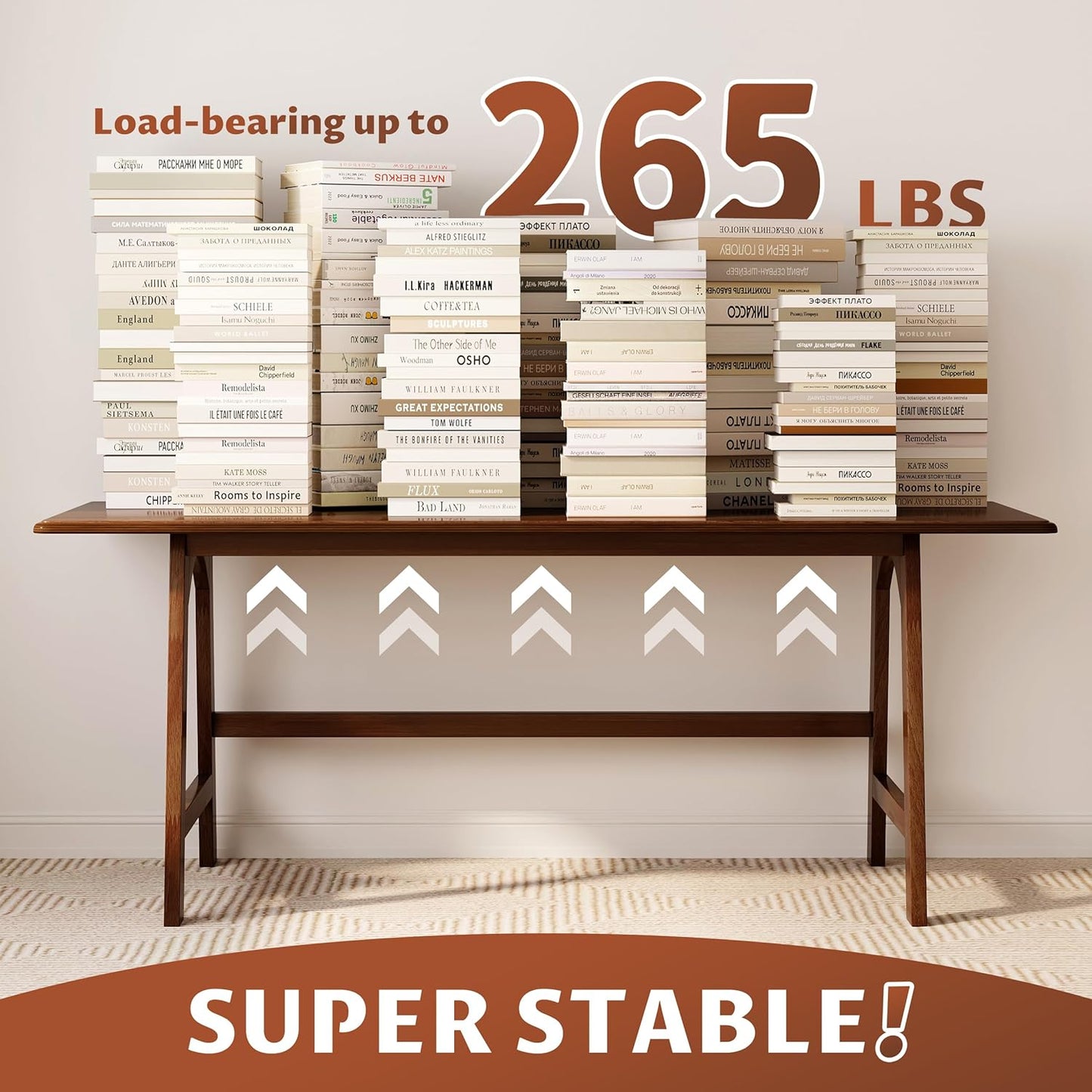 Solid Wood Writing Table - 48" W X 24" D Minimalist Computer Desk for Home Office, Work, Study, Creativity, and PC Workstation, Walnut