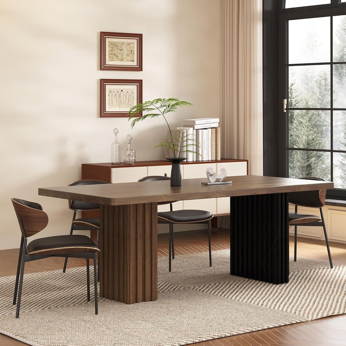 Mid-Century Modern 70.8" Dining Table, Versatile for Kitchen, Home Office, Living Room, Breakfast Nook, Outdoor Patio & Gaming, Ideal Dining Room & Work Desk, Walnut