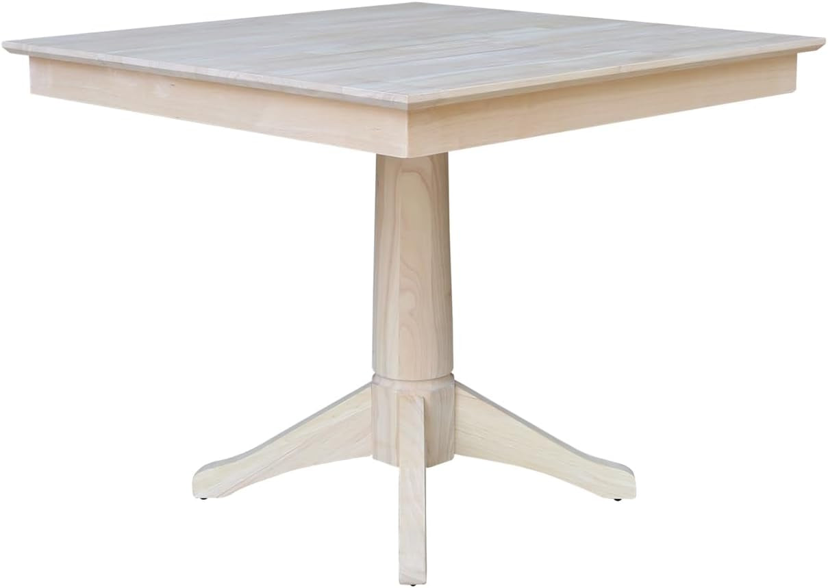 36" X 36" Natural Solid Wood Square Top Pedestal Table - 29.9" Height