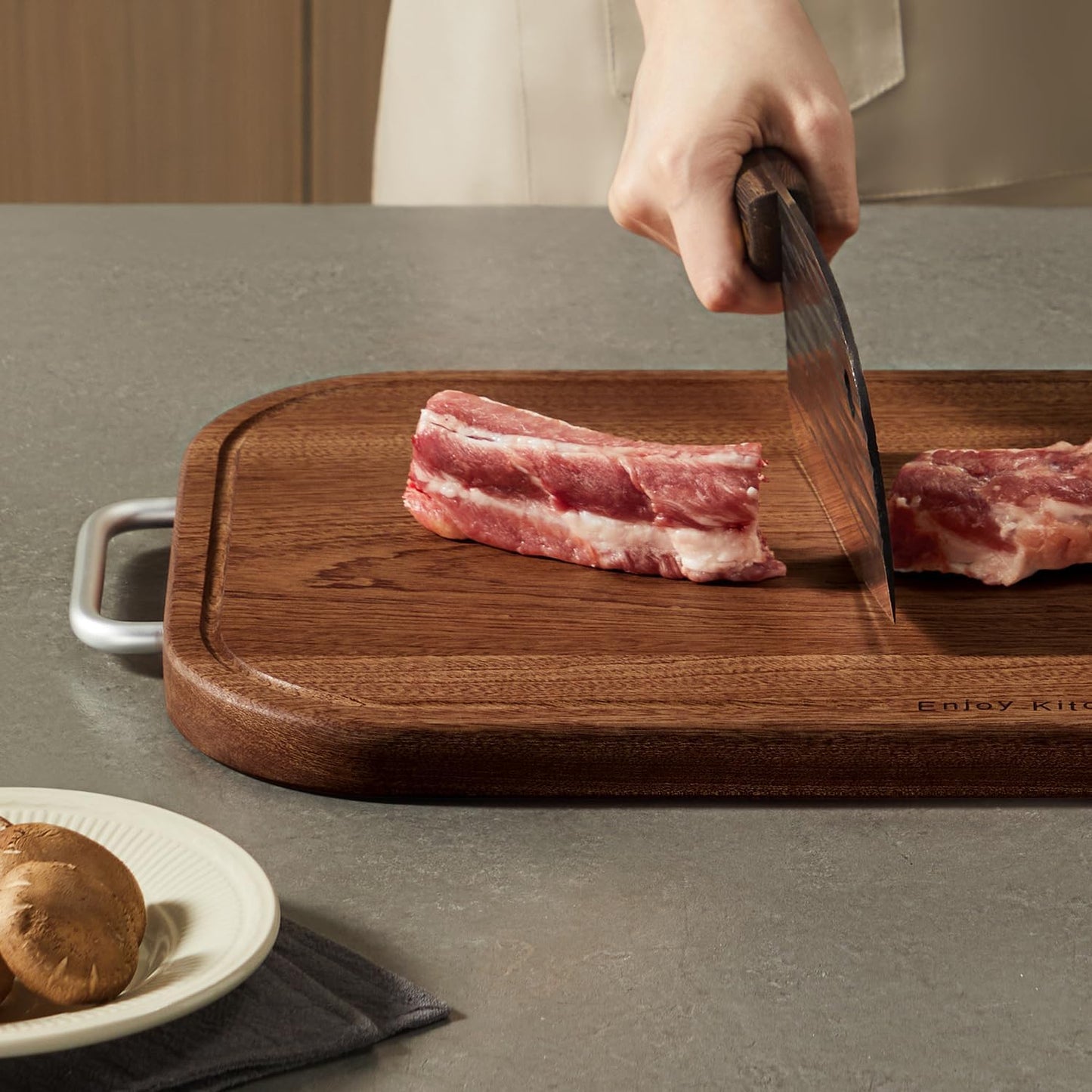 Premium Solid Ebony Wood Cutting Board for Kitchen - 14.5"X9.5"X1" Double Sided Butcher Block, Thick Chopping Board with Juice Groove & Non-Slip Feet, Food Grade Serving Board for Meat Veggie