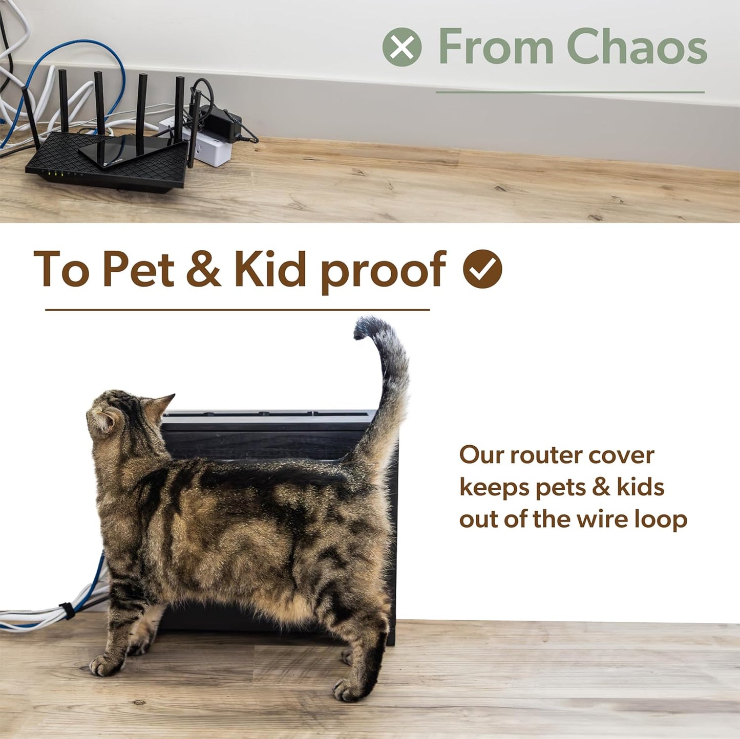 Wooden Wifi Router Storage Box - Standard Wall Mountable Decorative Modem Shelf Hider Cover with Cable Management System - Rustic Home Organization Solution for Most Routers up to 11" Tall - White