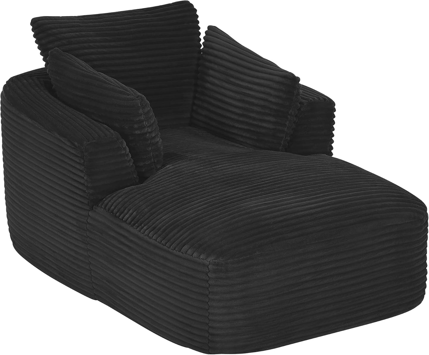 Oversized Chaise Lounge Chair Indoor, Corduroy Comfy Boneless Sleeper Sofa Couch with Pillows for Living Room Apartment Reading Nook, No Assembly Required, 45.3”W, Black