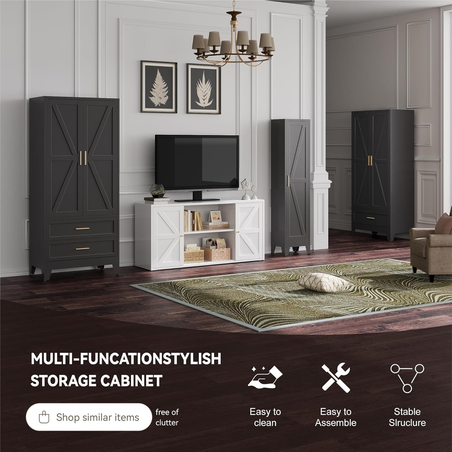 Metal Wardrobe Cabinet with Hanging Rod,71" Armoire Wardrobe Closet with Adjustable Shelves,Farmhouse Metal Clothing Storage Cabinets for Bedroom,Office,Employee,Laundry Room(Black)