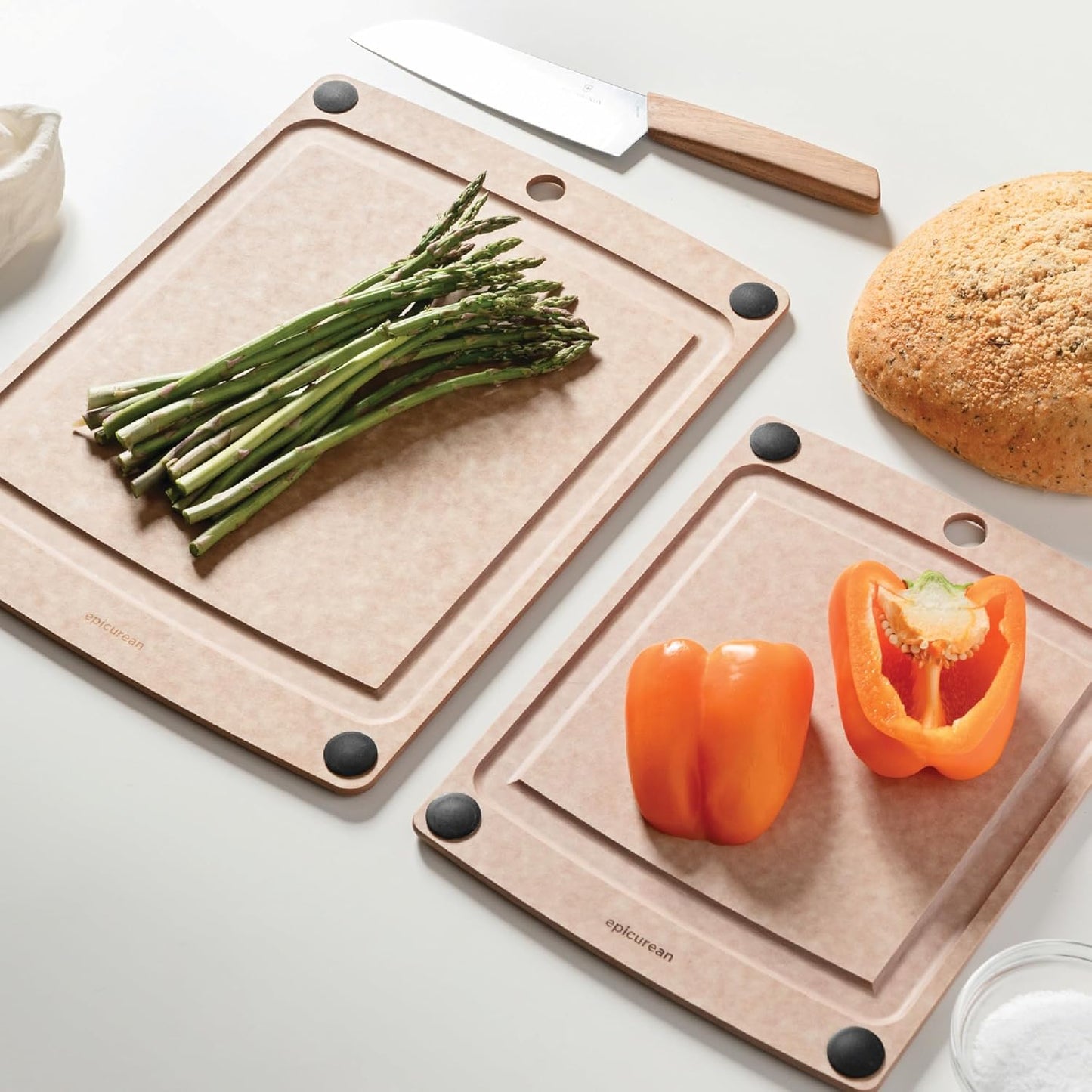 All-In-One Cutting Board with Non-Slip Feet and Juice Groove, 14.5" × 11.25", Natural/Black