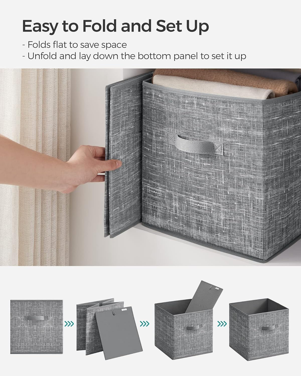 Storage Cubes, 13-Inch Non-Woven Fabric Bins with Double Handles, Set of 6, Closet Organizers for Shelves, Foldable, for Clothes, Cattail Gray UROB033G01