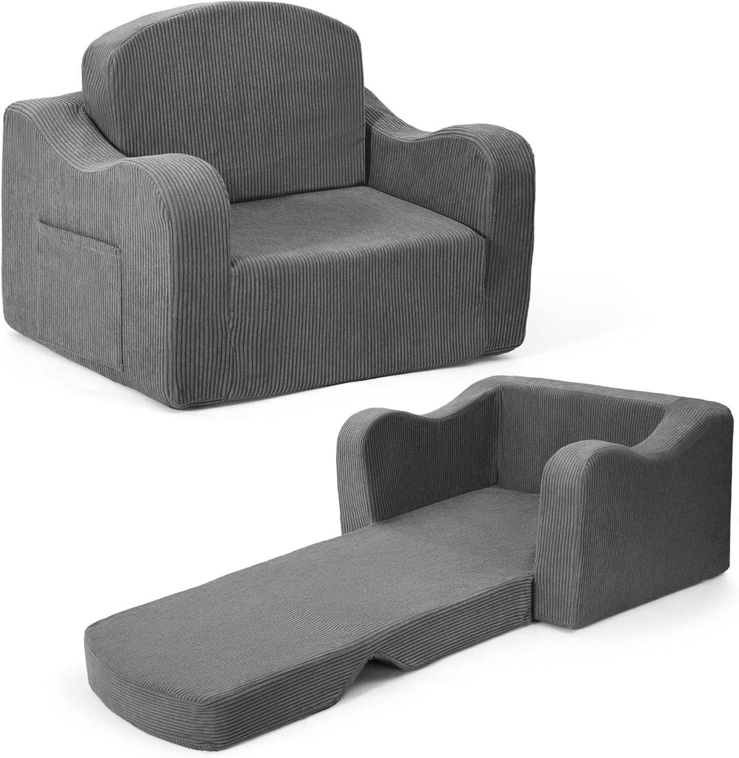 Comfy Toddler Chair for Kids, 2-In-1 Toddler Soft Plush Couch Fold Out, Convertible Kids Couch to Lounger, Baby Sofa for Boys and Girls, Pink
