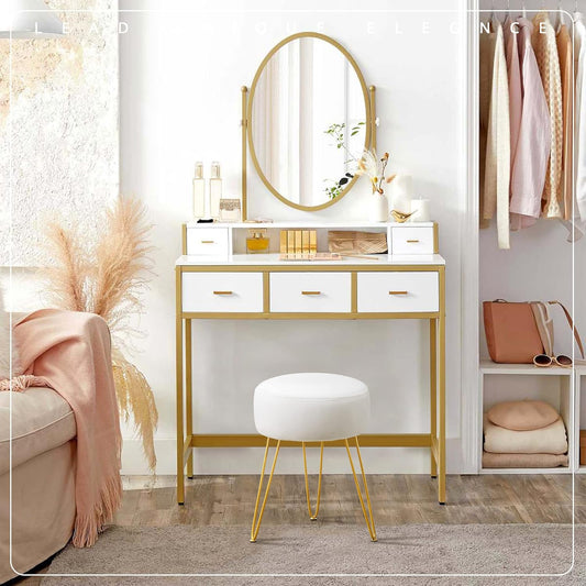 Vanity Stool, White Vanity Stools for Makeup Room, round Ottoman Foot Stool, Velvet Footrest Vanity Chair for Bathroom Vanity, Bedroom, Living Room, Entryway, Offices