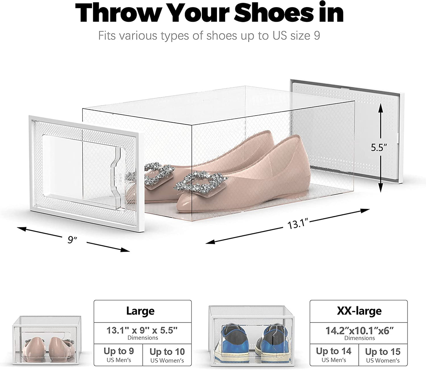 12 Pack Shoe Storage Box, Clear Plastic Stackable Shoe Organizer for Closet, Space Saving Foldable Shoe Rack Sneaker Container Bin Holder