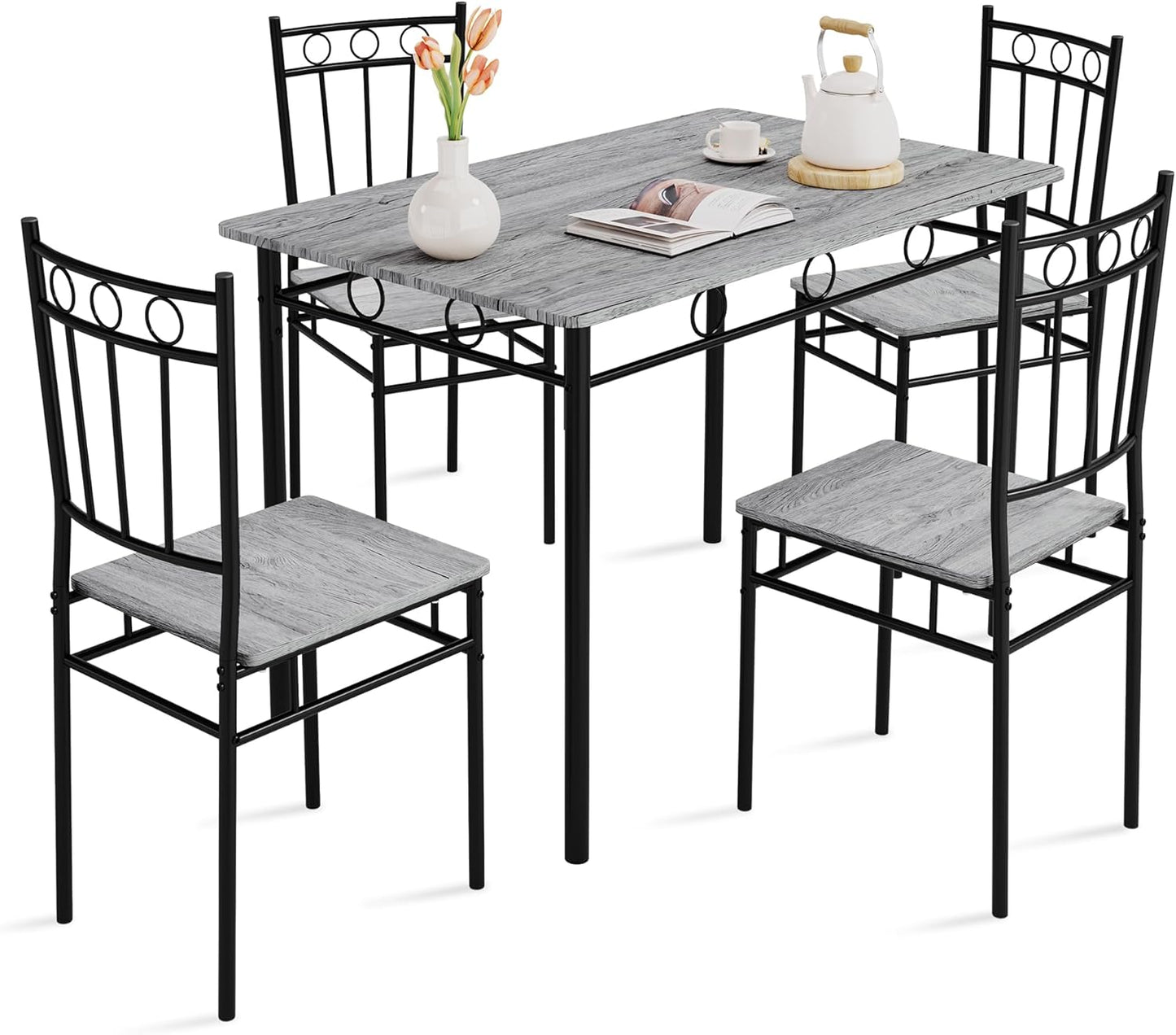 Kitchen Dining Table Set for 4, 5-Piece Kitchen Table Set,Dining Room Table Sets,Rectangular Kitchen Table Set with 4 Chairs for Small Space, Dinette,Apartment,Rustic Grey