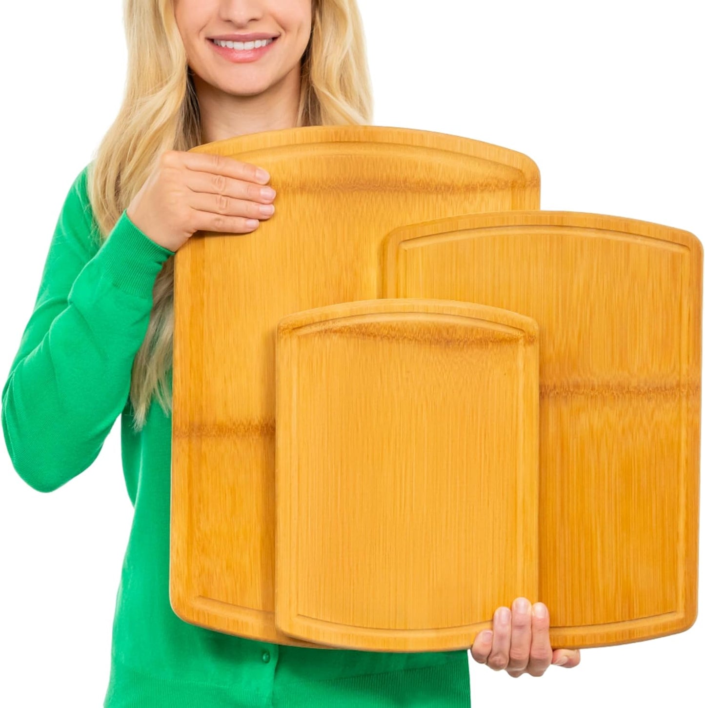Glue-Free Surface™ Extra Large Bamboo Cutting Board Set – for Chopping Vegetables, Carving Meat, Slicing Bread, and Serving Cheese & Charcuterie for Safer Family Meal Prep – for Health Conscious Chefs