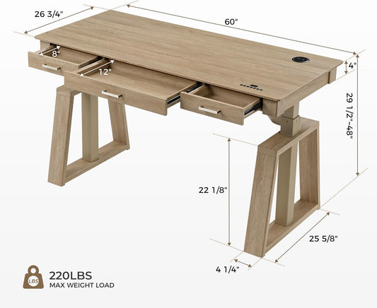 Standing Desk,60X26 Executive Desk with 3 Drawer Adjustable Height Electric Desk Home Office Computer Desk Modern Workstation with Memory Controller