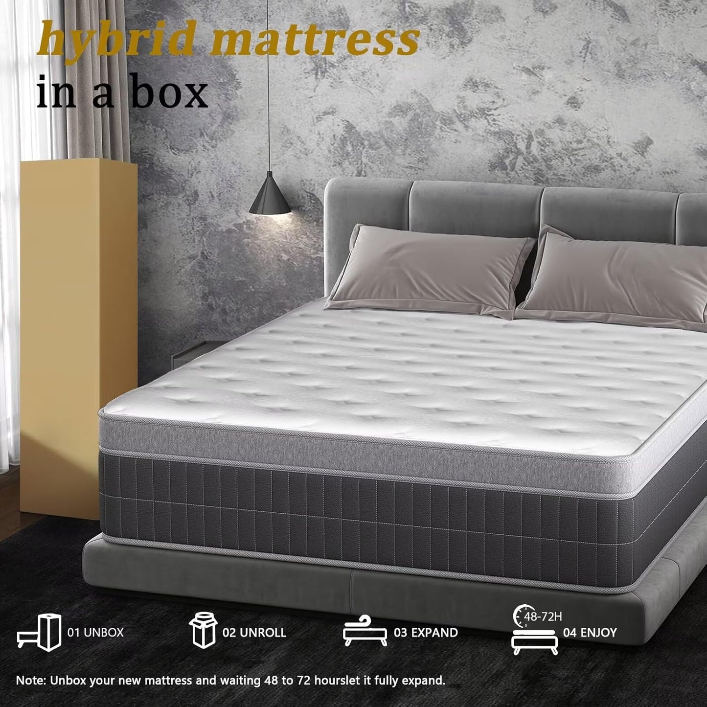 Queen Mattress 12 Inch, Individual Wrapped Pocket Springs Zoned Hybrid Mattress with Gel Memory Foam, Ergonomic Pressure Relief, Enhanced Edge Support, Breathable Comfort Night, 365-Night Trial