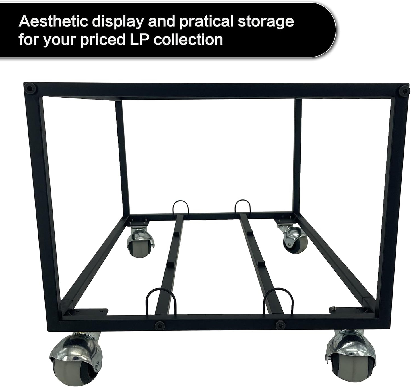 Vinyl Record Storage Holder on Wheels - with Dust Cover - Holds up to 100 LP - Album Holder Display Stand - Vinyl Record LP Storage Organizer - Sturdy Metal Structure(Smooth Black)…