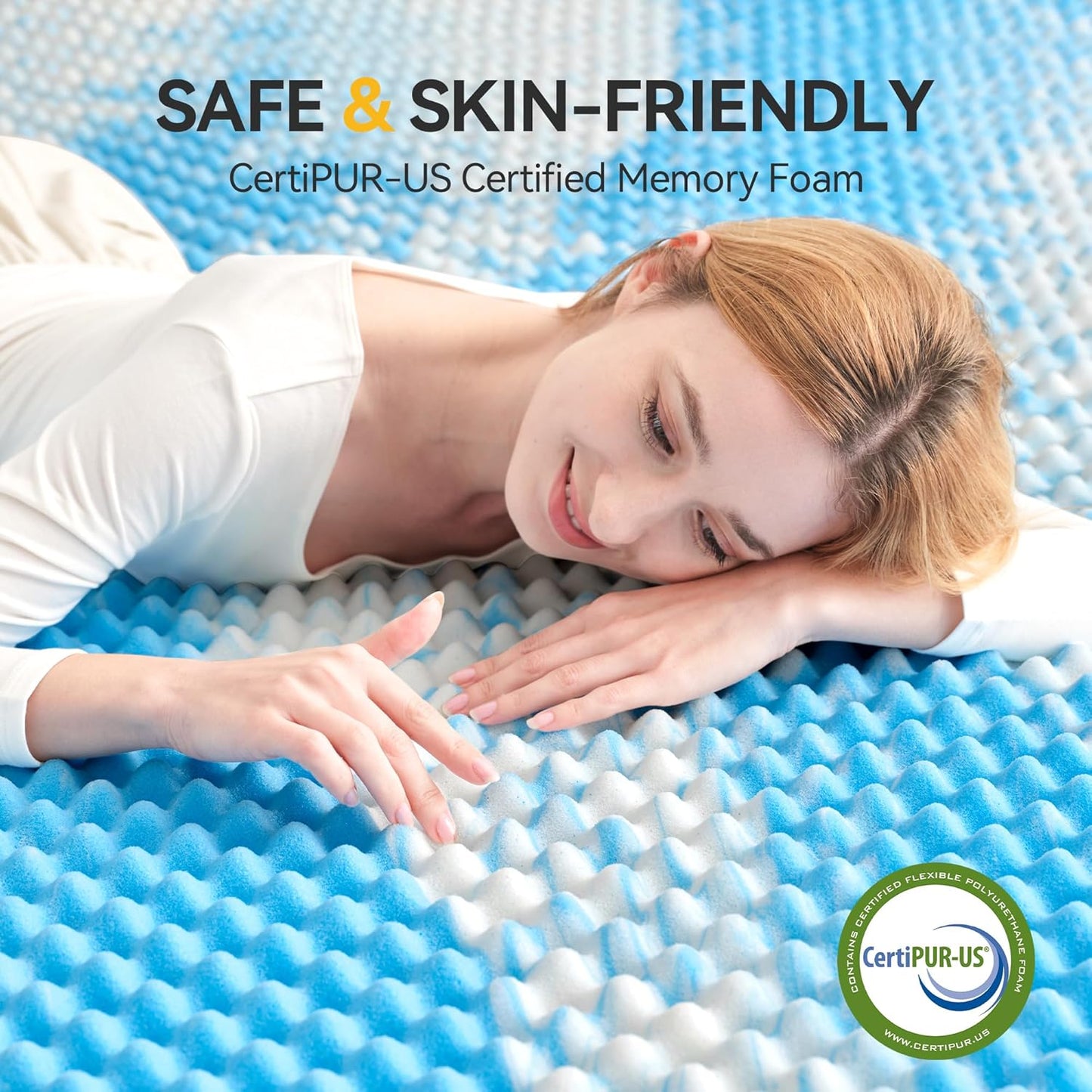 2 Inch Egg Crate Memory Foam Mattress Topper Twin Size, Soft Mattress Pad for Back Pain Relief, Bed Topper, Certipur-Us Certified, Blue