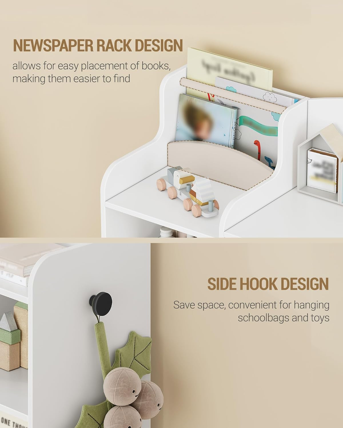 Toy Storage Organizer, Toy Shelf with 8 Storage Bins, Playroom Storage, Kids Bookshelf, 4-Tier Toddler Bookshelf for Children'S Room, Bedroom, Living Room, Study Room, Nursery White KB42003W