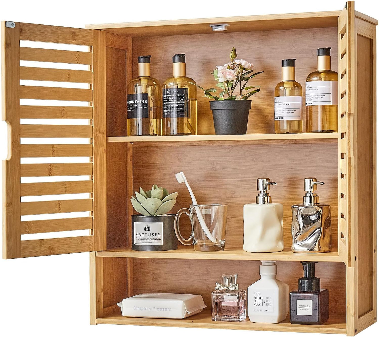 Bathroom Wall Cabinet, 2 Doors and Adjustable Shelf, over the Toilet Storage Medicine Cabinet Wall Mounted, Hanging Organizer with Shelves and Open Partition for Laundry Room Kitchen Restroom