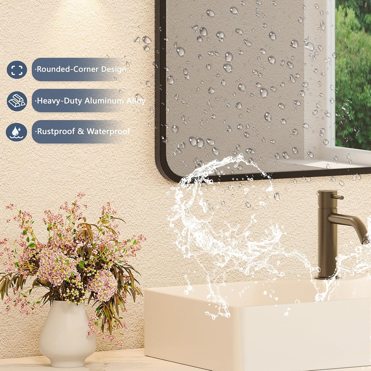 Black Bathroom Mirror for over Sink - 22×30 Rectangle Bathroom Vanity Mirror Wall Mounted with Matte Aluminum Frame & Rounded Corners, Shatterproof Tempered-Glass, Horizontal/Vertical