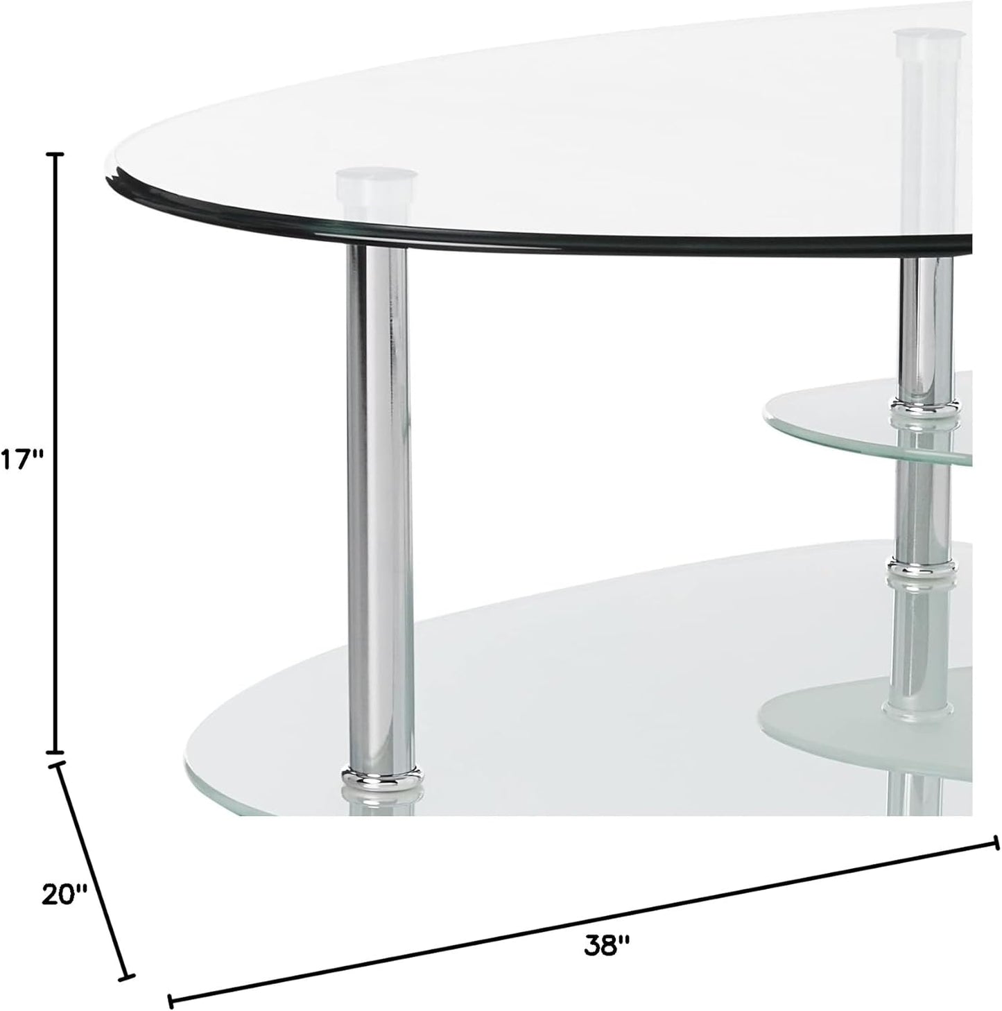 Modern Oval Glass Coffee Table Living Room Accent Ottoman Storage Shelf, 37 Inch, Glass