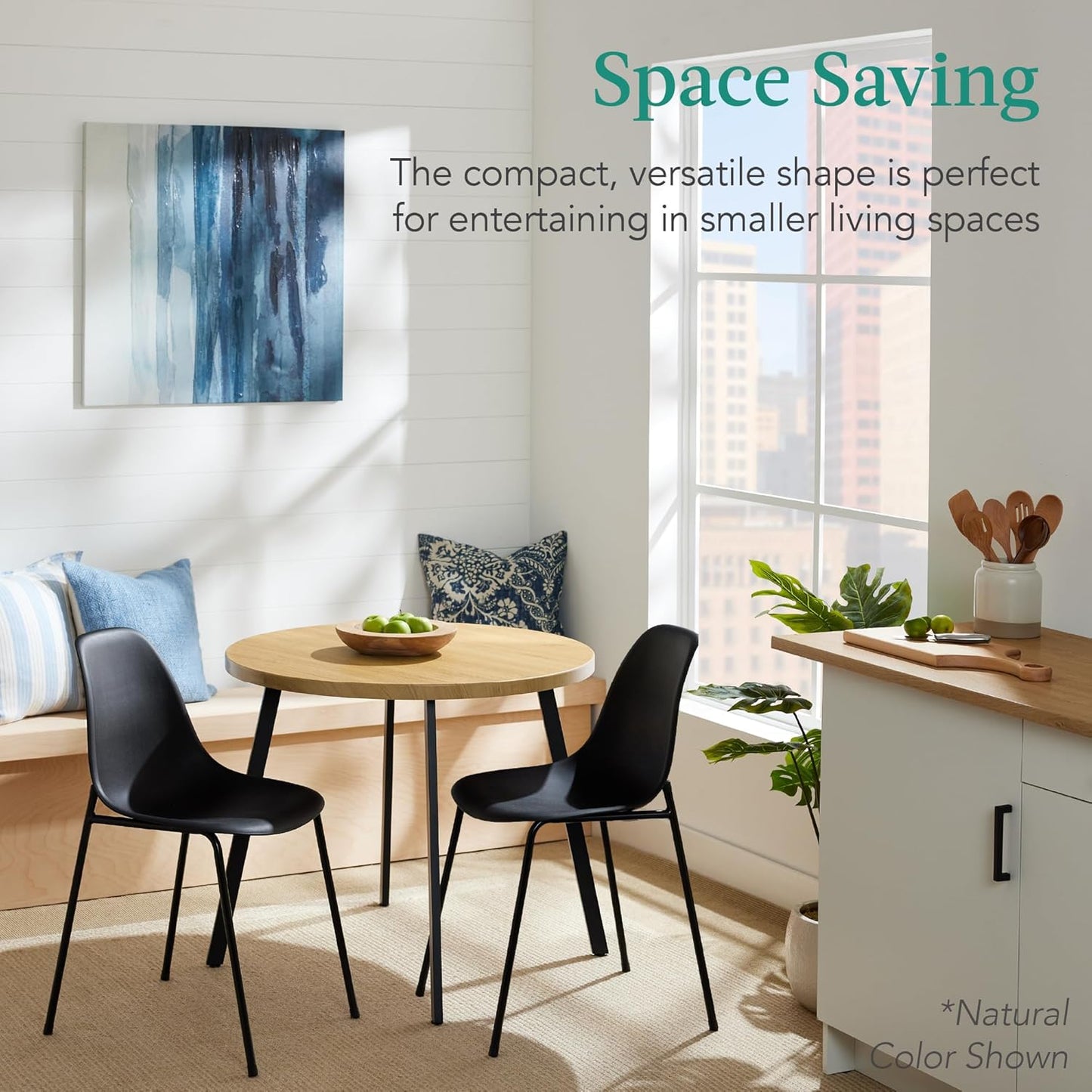 round Mid-Century Modern 35.5In Dining Table, Space-Saving Dinette for Home, Kitchen, Apartment W/Steel Legs - Gray
