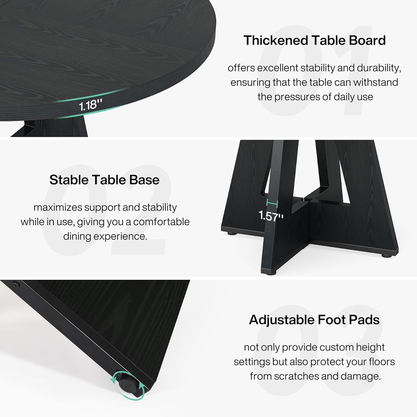round Dining Table Wood Kitchen Table for Dining Room, 47 in Dinning Room Tables for 4 Man, Farmhouse Dinner Table with Wooden Tabletop and Cross Base, Black