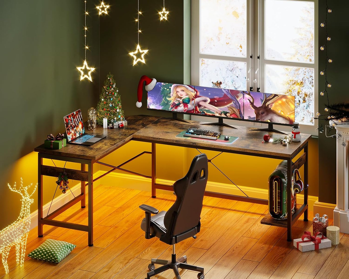 66" L Shaped Gaming Desk, Corner Computer Desk, Sturdy Home Office Computer Table, Writing Desk, Larger Gaming Desk Workstation, Grey Oak