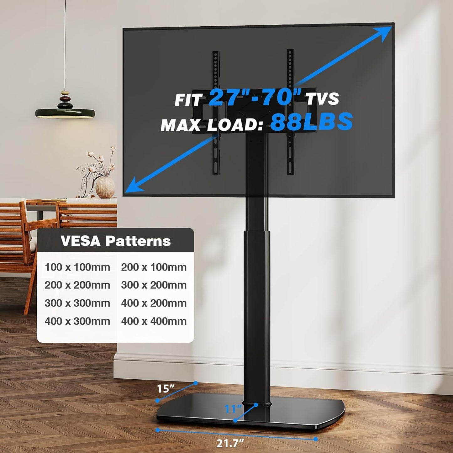 Black universal swivel floor TV stand with mount, view 8