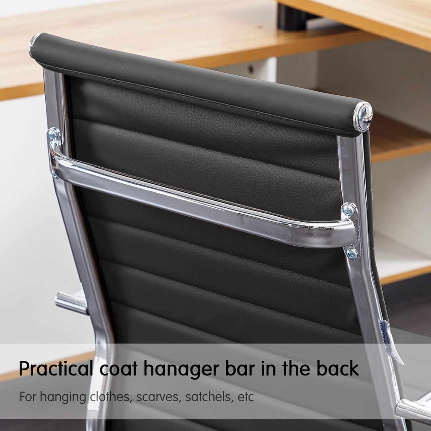 Home Office Chair Ribbed, Modern Leather Conference Room Chairs, Ergonomic Office Desk Chair, High Back Executive Computer Chair, Adjustable Swivel Chair with Arms (Black)