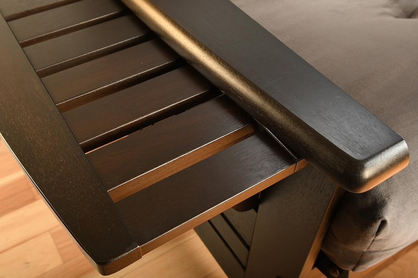 Phoenix Full Size Futon in Espresso Finish, Linen Charcoal