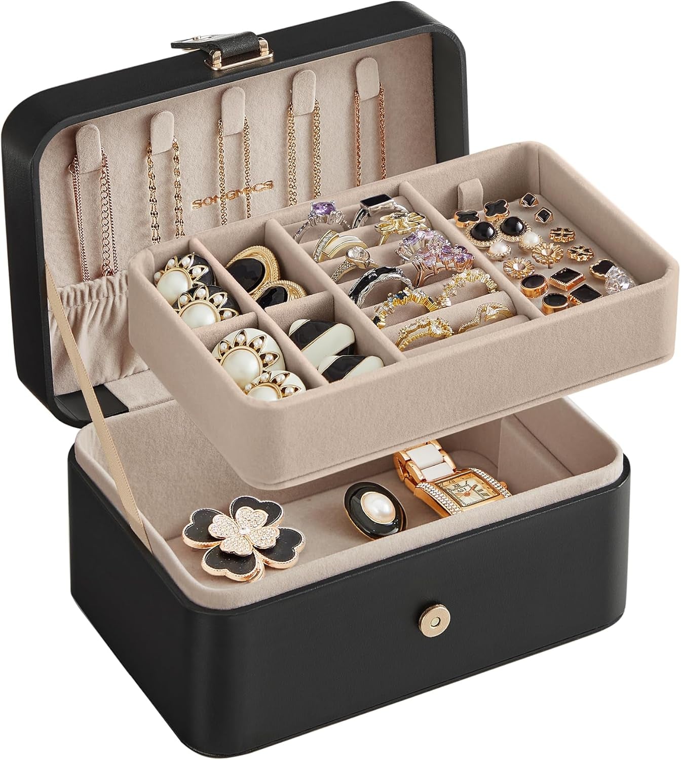 Jewelry Organizer Box, 2-Layer Travel Case for Earrings, Necklaces, Bracelets - Portable Jewelry Storage with Large Capacity, Gift-Ready Box for Women & Girls, Cloud White UJBC166W01