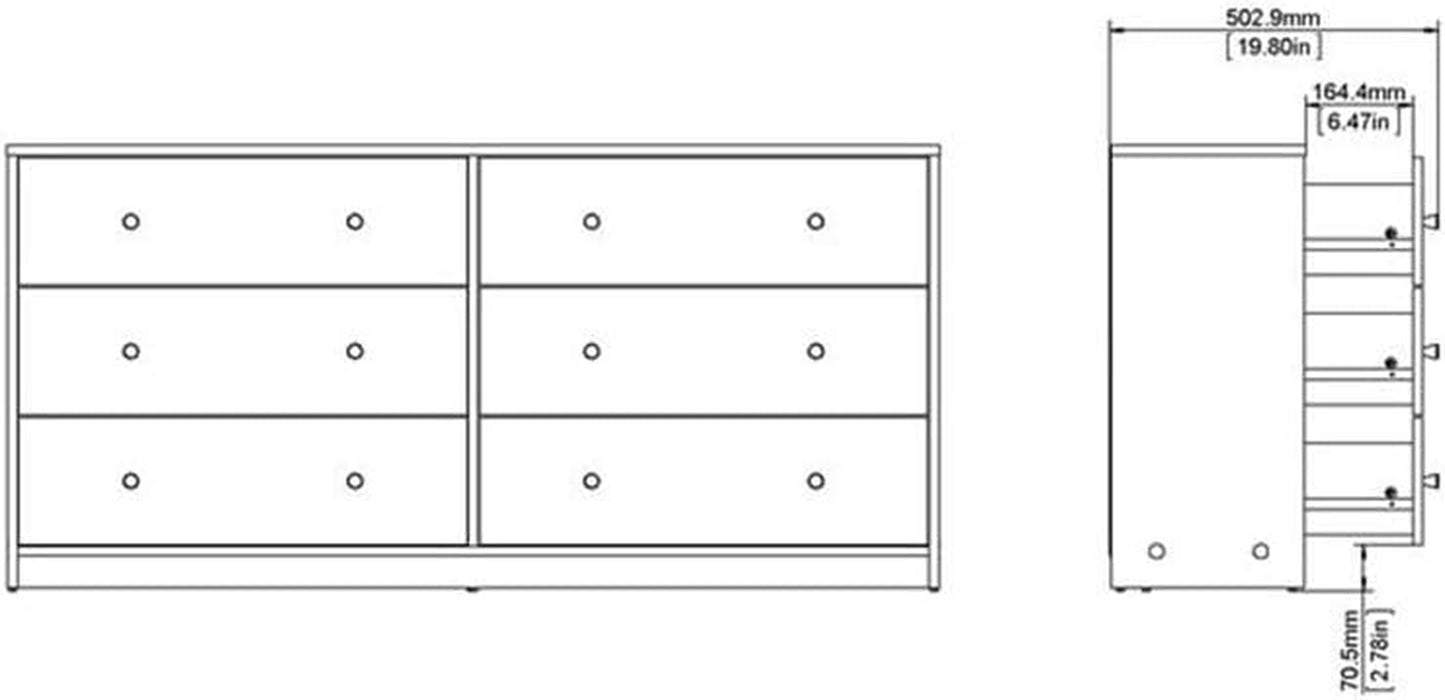 3 Piece Bedroom Set with 6-Drawer Double Dresser and Two of 1-Drawer Nightstand in Black