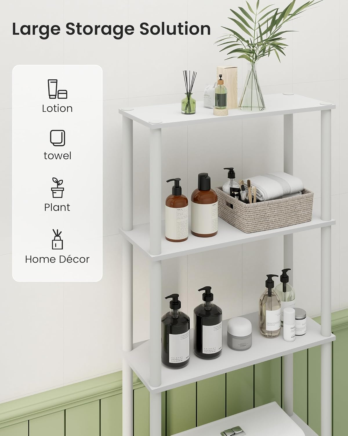 Over Toilet Rack, behind Toilet Storage for Bathroom Balcony Laundry, Grey/Black