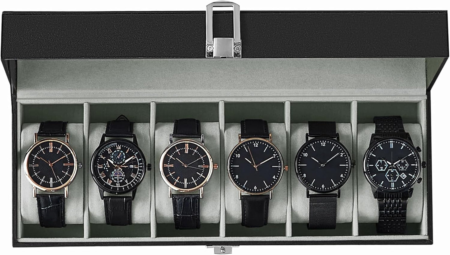 Watch Box, 12-Slot Watch Case with Large Glass Lid, Removable Watch Pillows, Watch Box Organizer, Gift for Loved Ones, Black Synthetic Leather, Wine Red Lining UJWB120R01