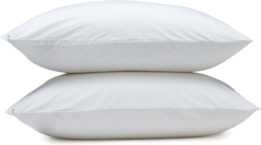down Alternative Bed Pillows and Pillow Protector Case 2-Piece Set, Medium Density, Standard - Pack of 2, White, 26"L X 20"W