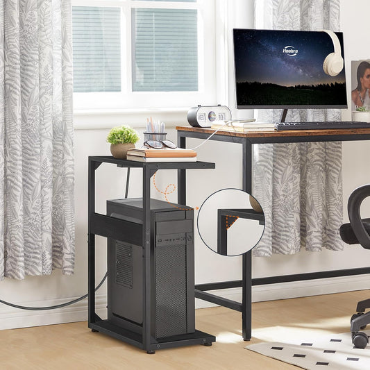 Computer Tower Stand, PC Stand with Charging Station, 2-Tier PC Tower Stand with Locking Caster Wheels, CPU Stand Fits Most Pcs, PC Stand for Floor, for Home Office Rustic Brown BF01UCJ01G1