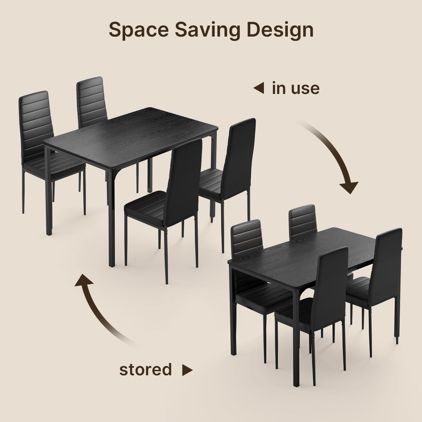 Dining Table Set for 4, Kitchen Table Chairs Set of 4, 5 Piece Kitchen Table Set with 4 Upholstered PU Leather Chairs for Dining Room, Living Room, Apartment, Small Space, Black