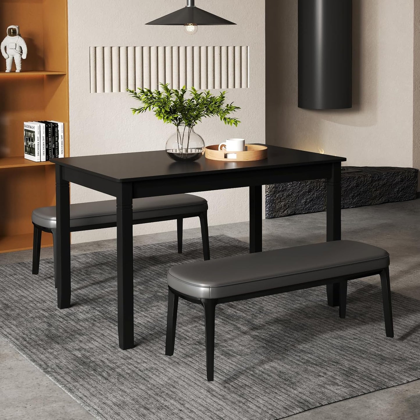 Dining Table for 4 People, 48"X 29" Kitchen Table with Wood Legs, Load 330 Lbs, Rectangular Dinner Table for Small Space, Dinette, Breakfast Nook, Apartment, Living Room, Dining Room (Black)