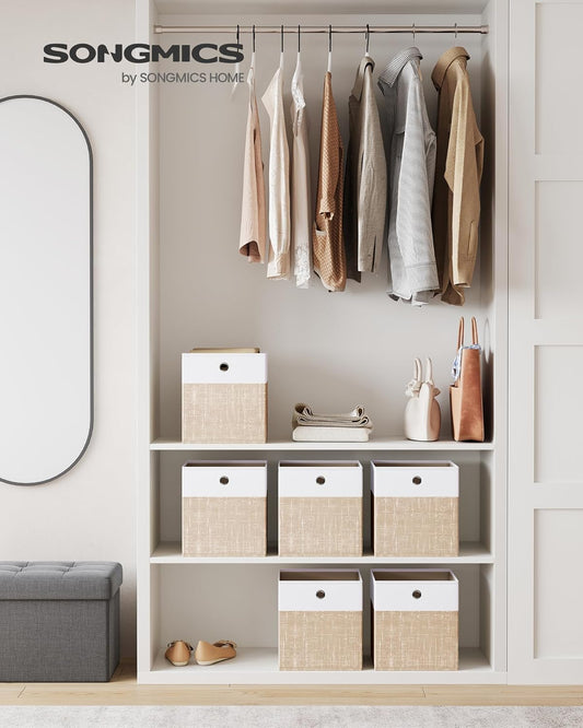 Storage Cubes, Set of 6 Foldable Fabric Storage Boxes, Cube Organizer Boxes with Handles, for Closet Shelves, Odorless, 10.2 X 10.2 X 11 Inches, Cloud White and Sand Beige URFB426LF02