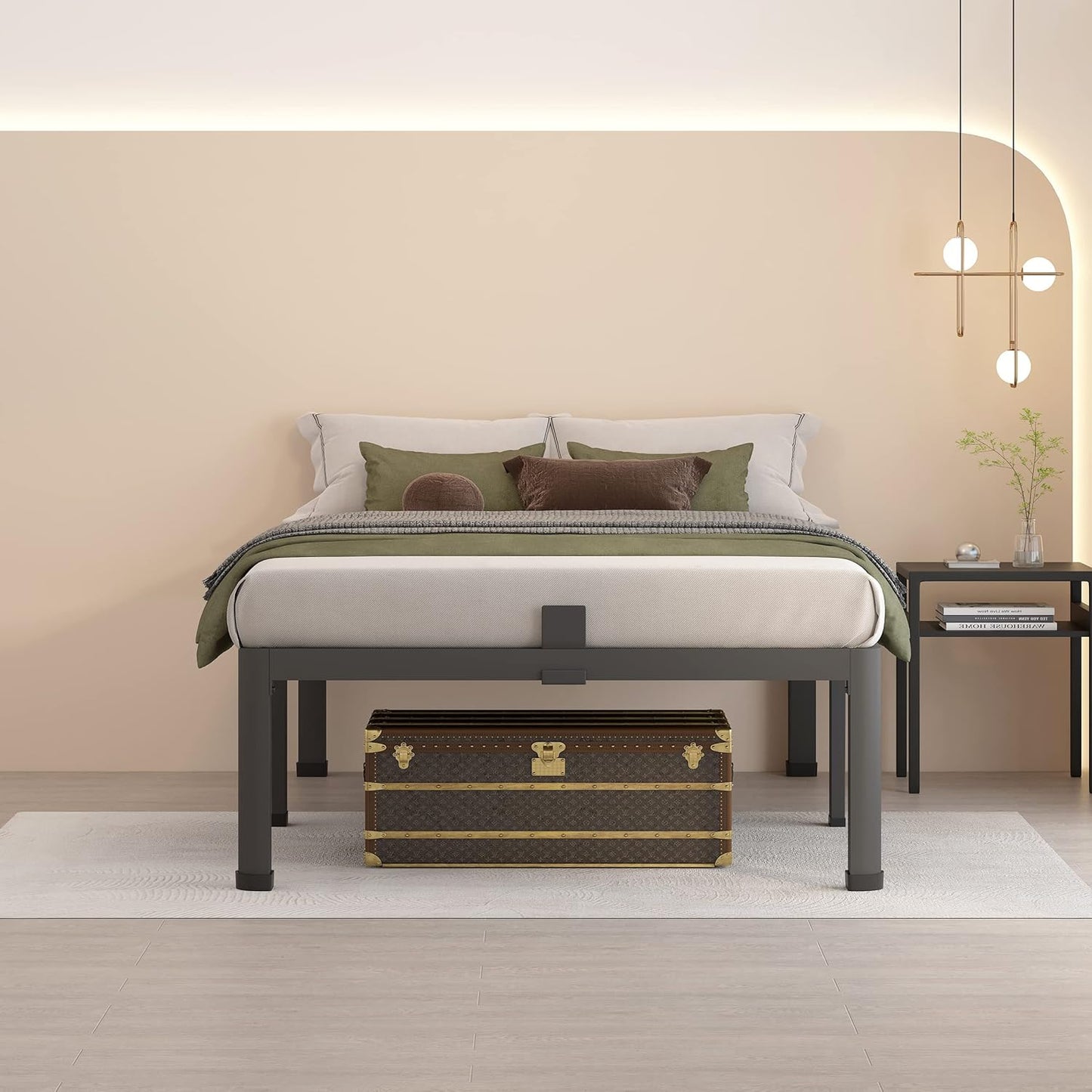 18 Inch Twin Bed Frames with round Corner Legs Mattress Slide Stopper No Box Spring Needed Heavy Duty Metal Platform Bed Frame Under-Bed Storage Space, 3000 LBS Steel Slats Support