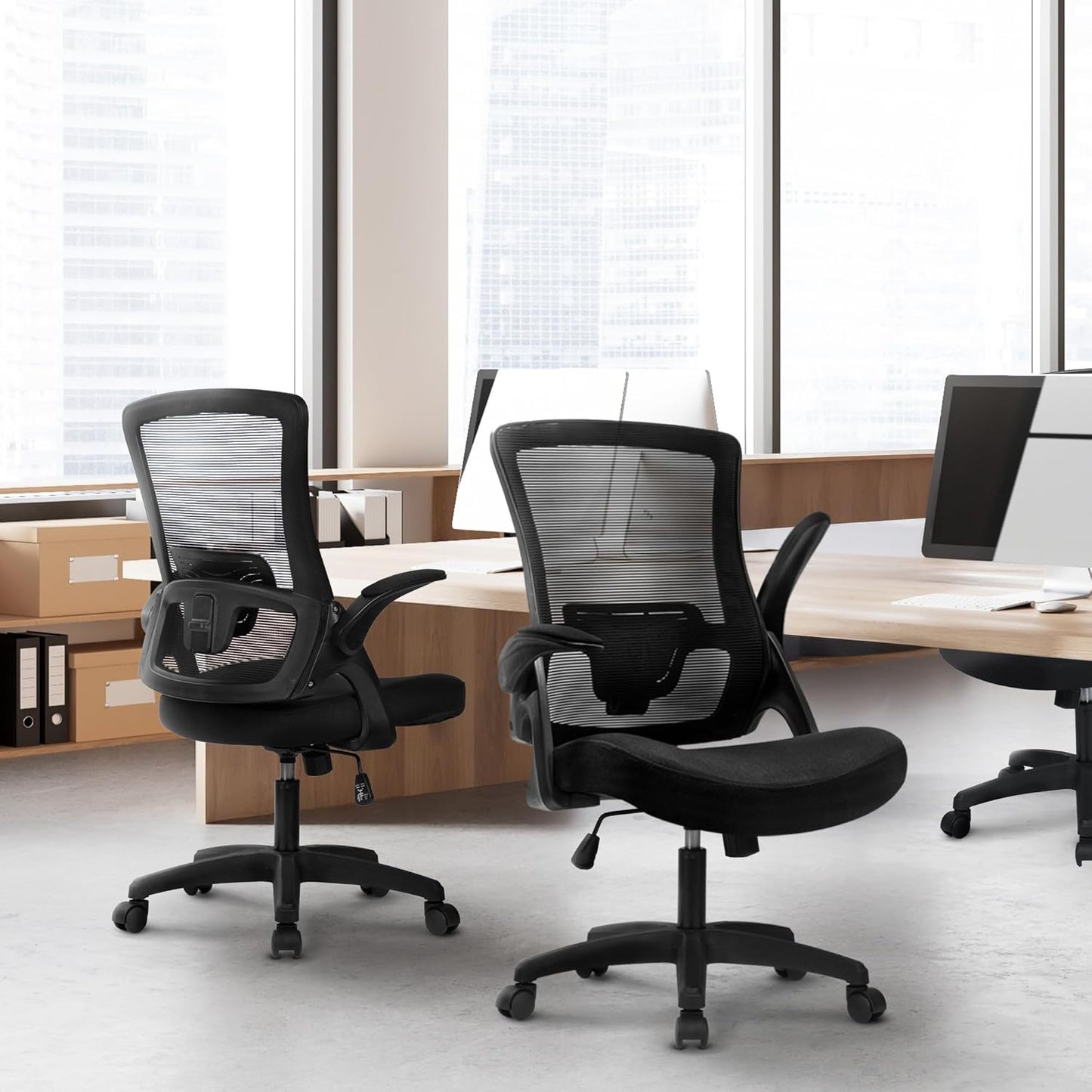 Office Desk Chair Computer High Back Mesh Gaming Seat with Ergonomic Adjustable Comfy Flip-Up Armrests Lumbar Support Height for Home (Black)