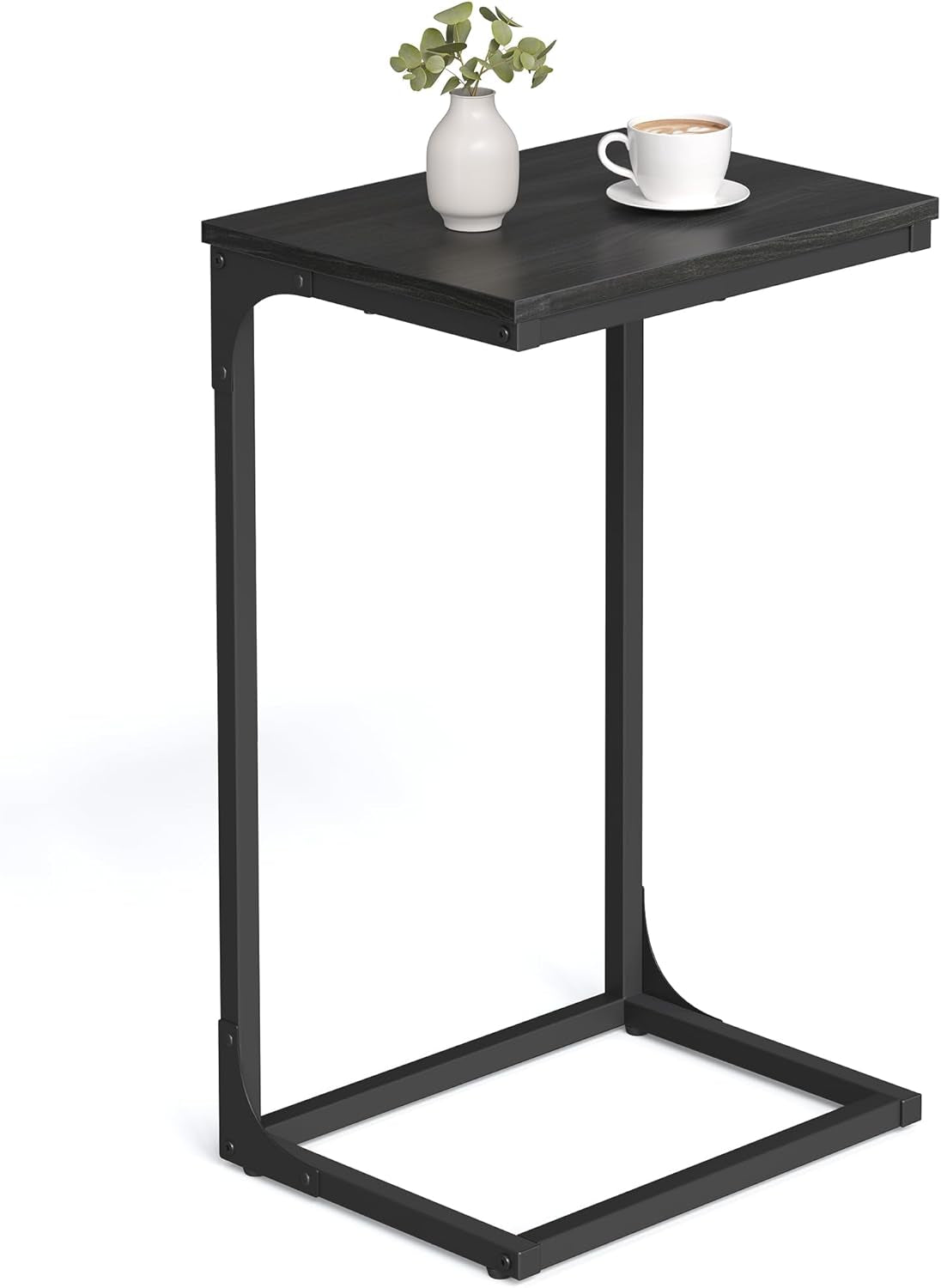 C-Shaped End Table Set, Side Table for Sofa, Couch with Metal Frame, Small TV Tray for Living Room, Bedroom, Greige and Black