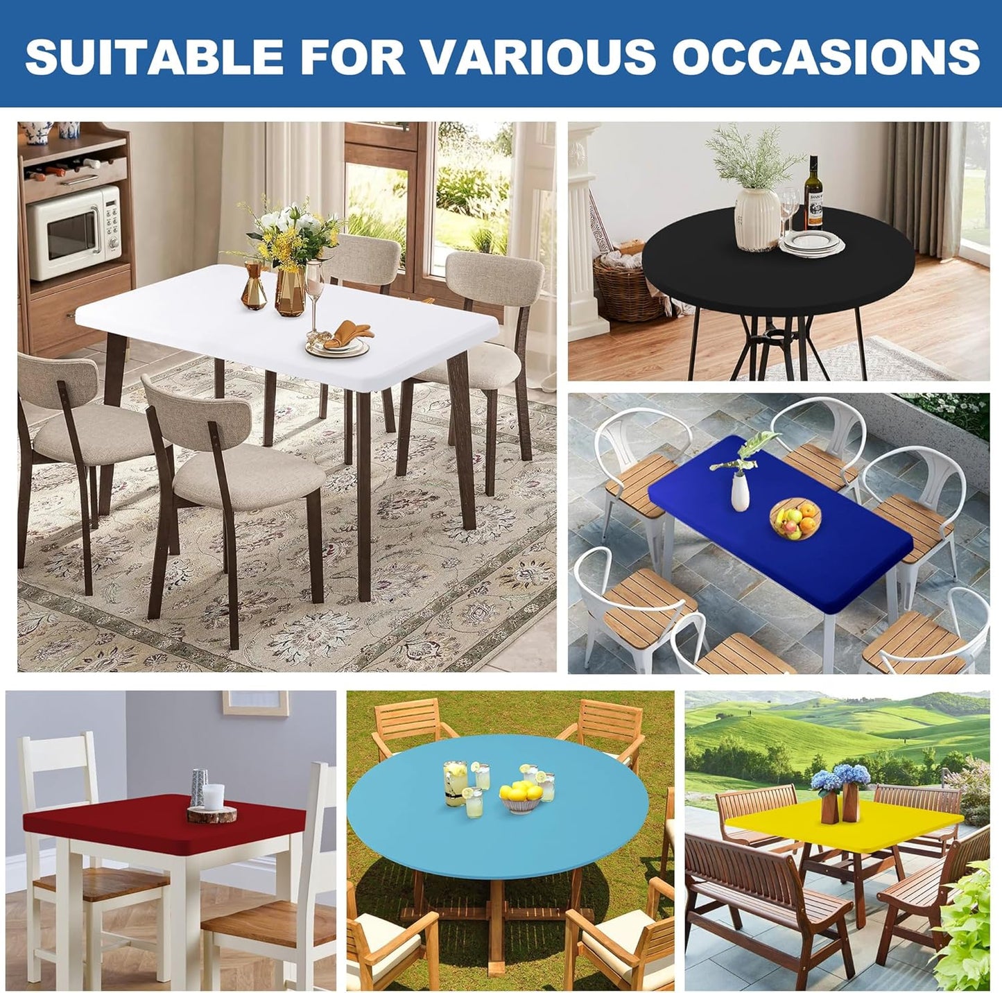 Square Fitted Tablecloth 34X34 Inch-2 Pack Black Card Elastic Spandex Table Cover-Small Stretch Folding Table Cloths Topper Cap for Kitchen Dining Picnic Patio Outdoor Party Tables