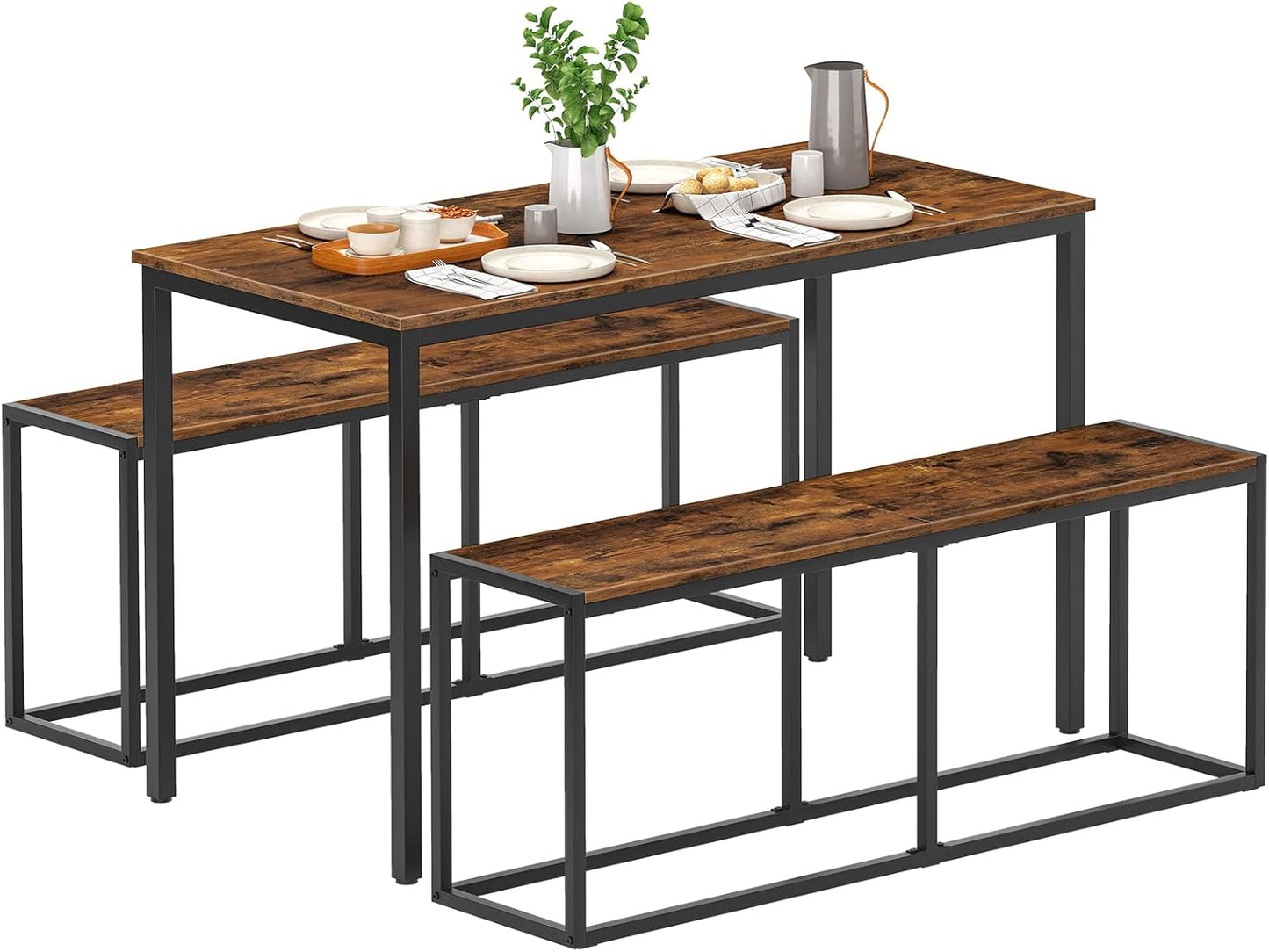Dining Bench, 47.2 Inch Dining Table Bench, Industrial Style Kitchen Bench, Steel Frame, Easy to Assemble, for Kitchen, Dining Room, Rustic Brown and Black BF12CD01