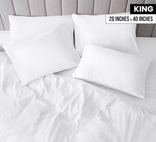 King Pillow Cases - 4 Pack - Envelope Closure - Soft Brushed Microfiber Fabric - Shrinkage and Fade Resistant Pillow Covers King Size 20 X 40 Inches (King, White)