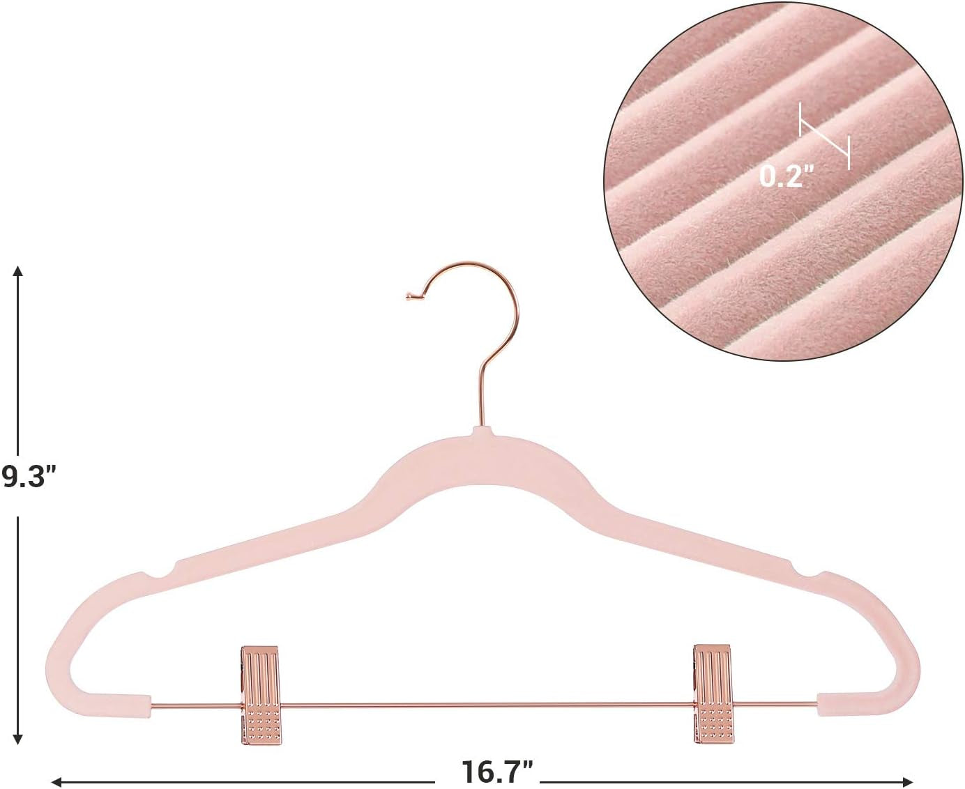 Light pink pants hangers with rose gold clips, 24 pack, view 7